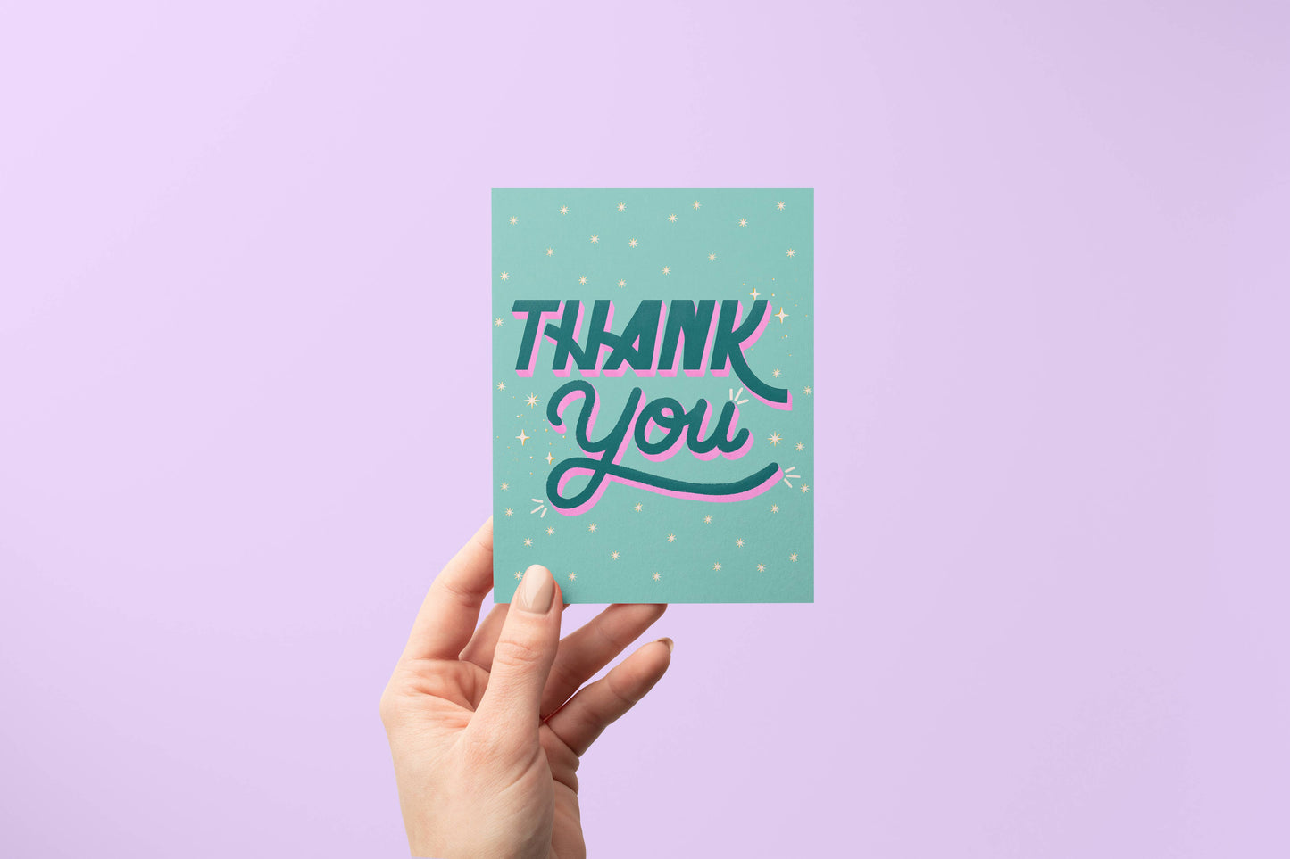 MangoIllustrated - Thank You card - teal and pink