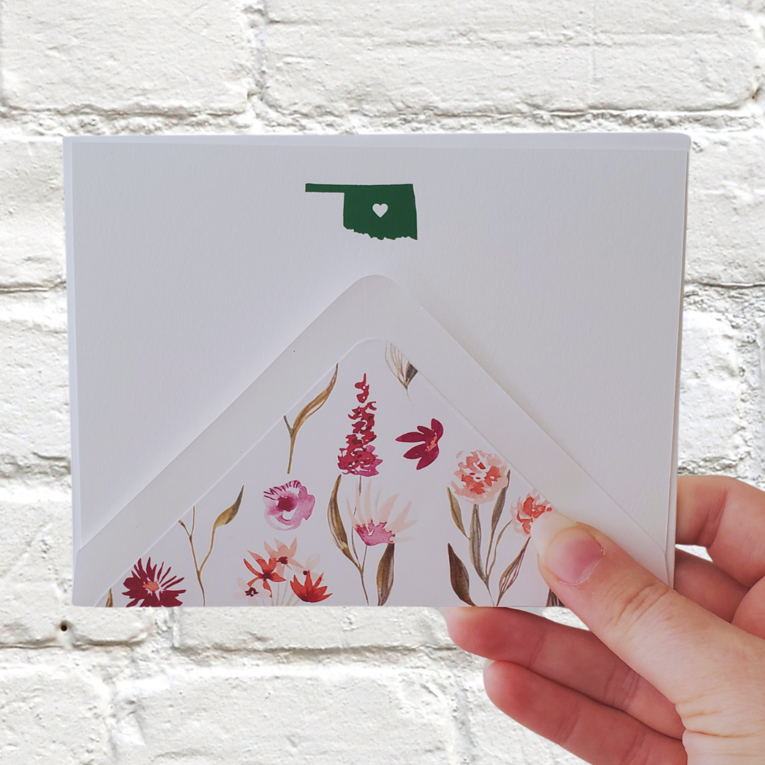 Oklahoma Green Foil Flat Notecard Set