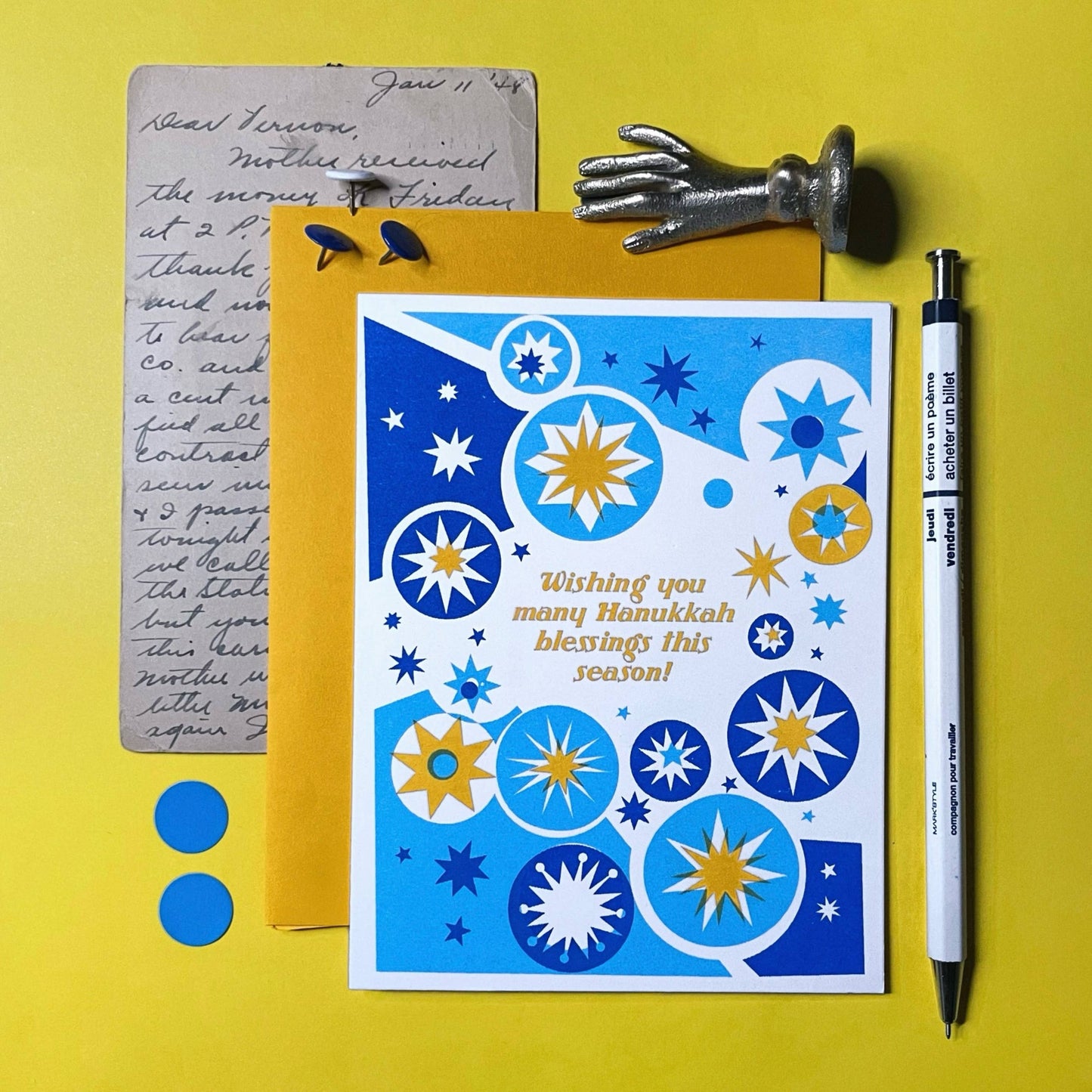 Pier Six Press - Hanukkah Blessings - Jewish Risograph Holiday Card