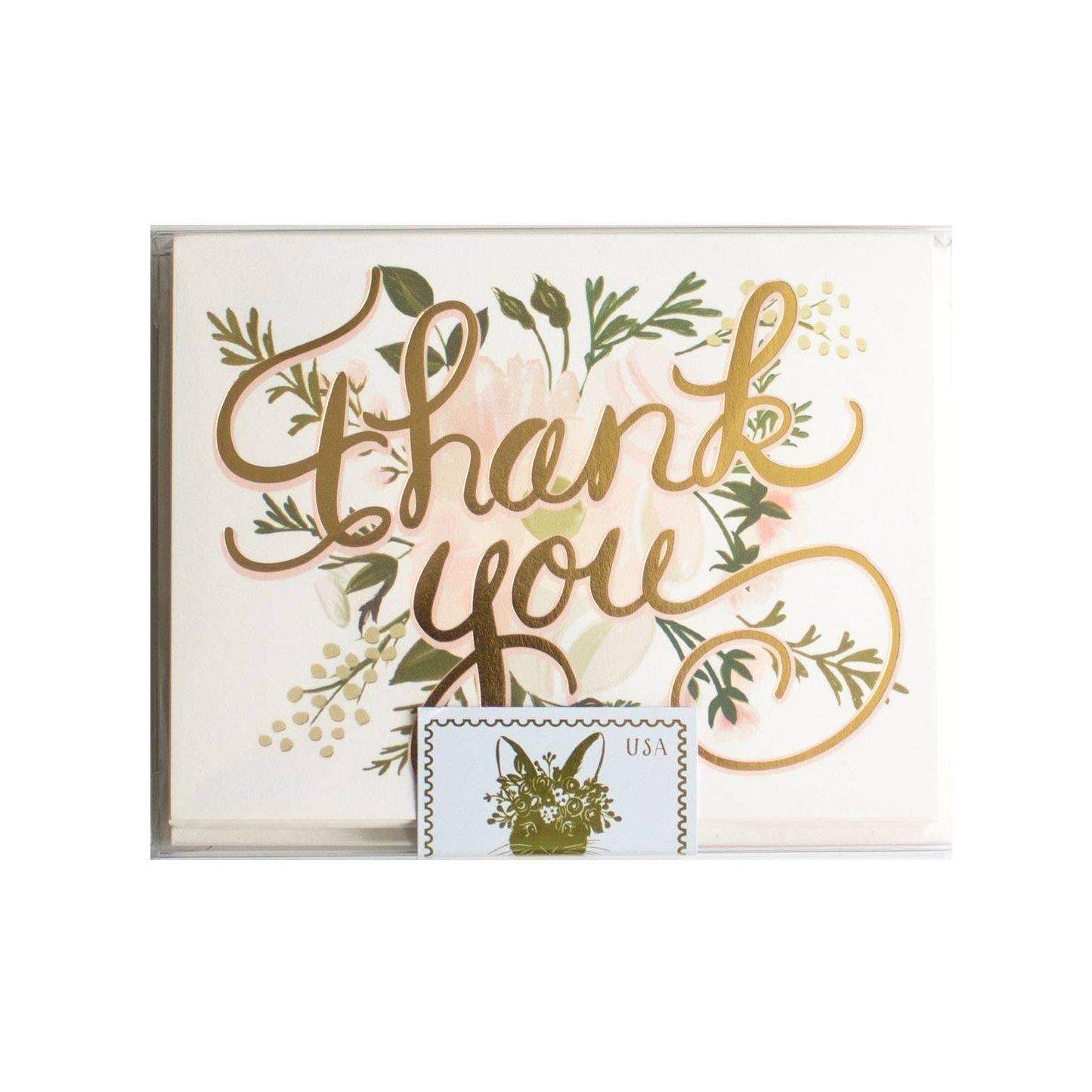 Thank You Gold Script Flowers Box Set Greeting Cards