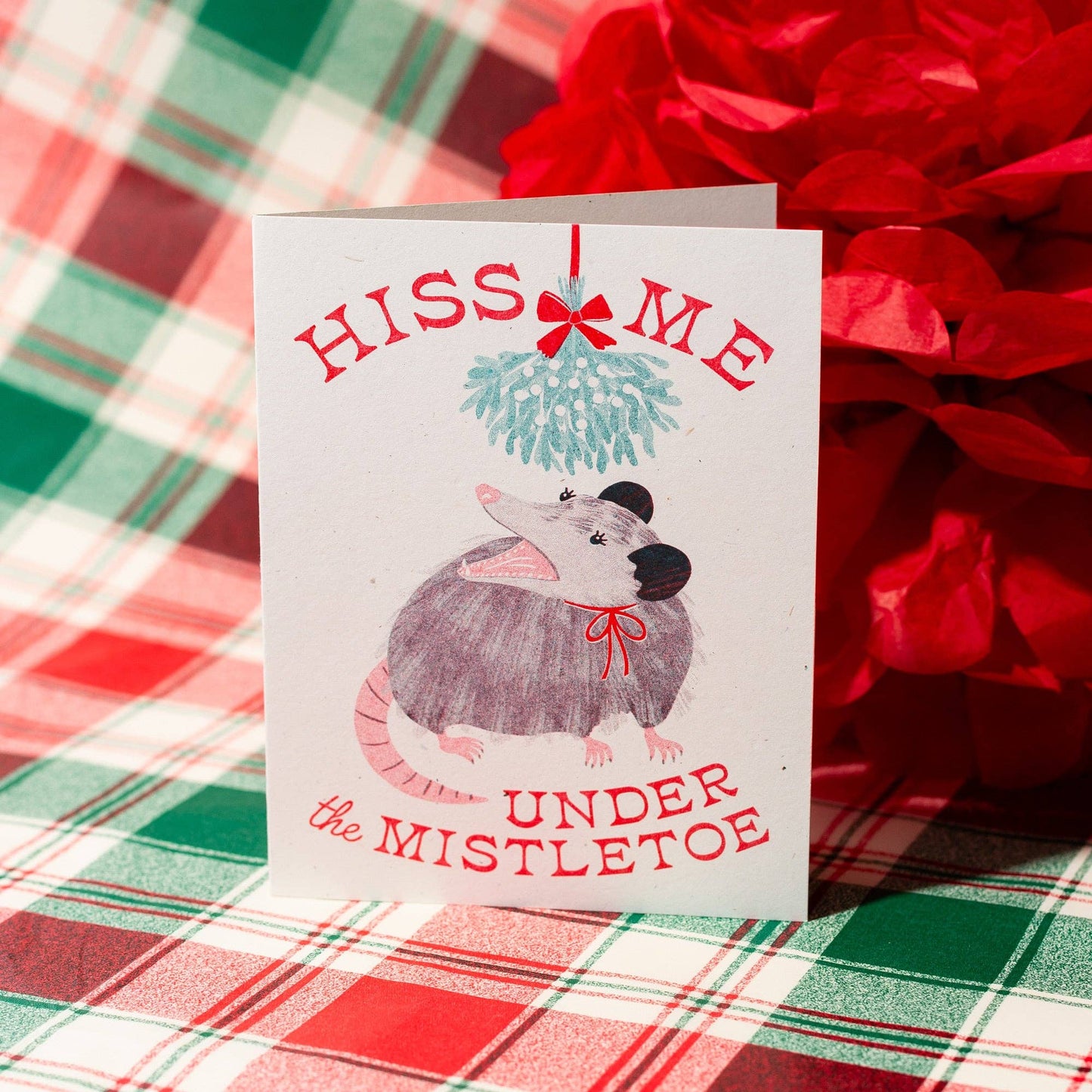 Bromstad Printing Co. - Hiss Me Under the Mistletoe - Risograph Christmas Card