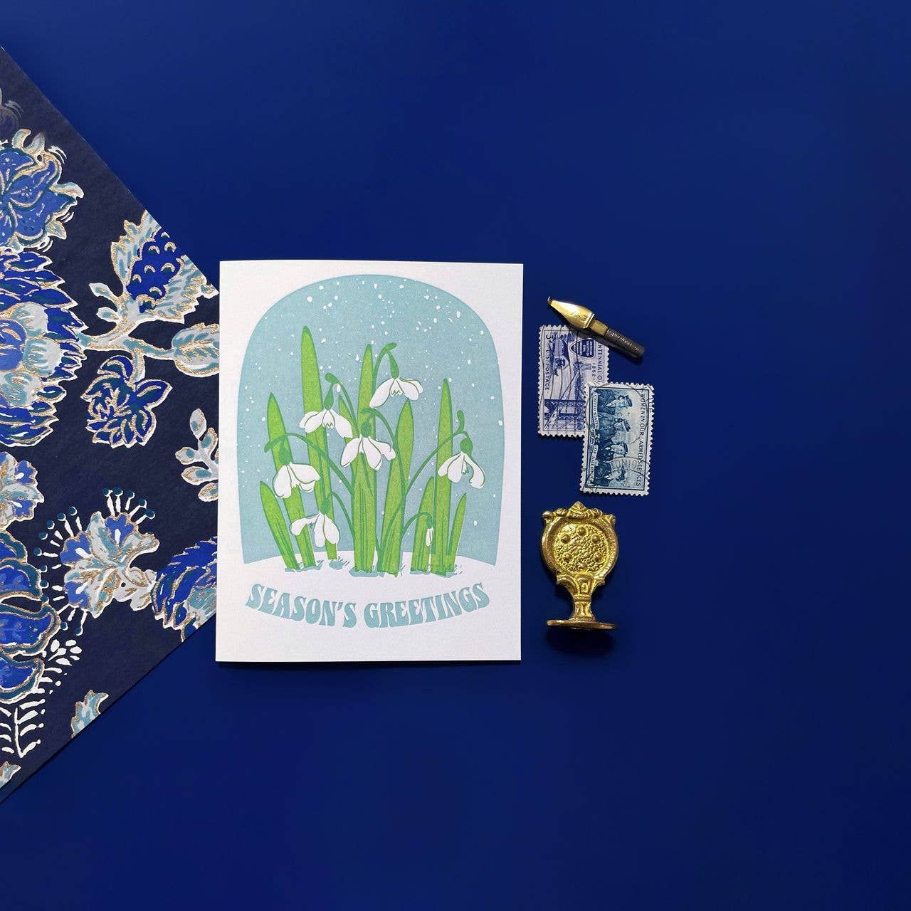 Pier Six Press - Seasons Greeting Snowdrop - Letterpress Holiday Card