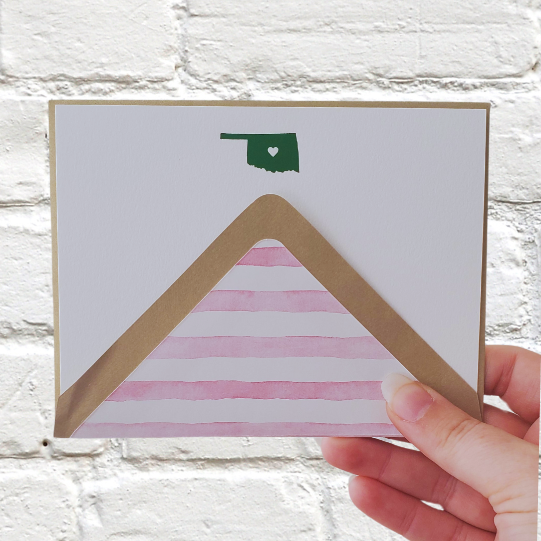Oklahoma Green Foil Flat Notecard Set