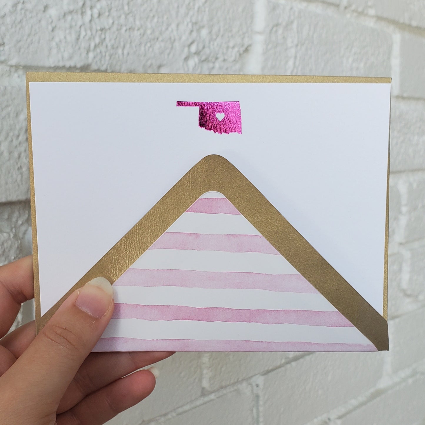 Oklahoma Hot Pink Foil Flat Notecard Set