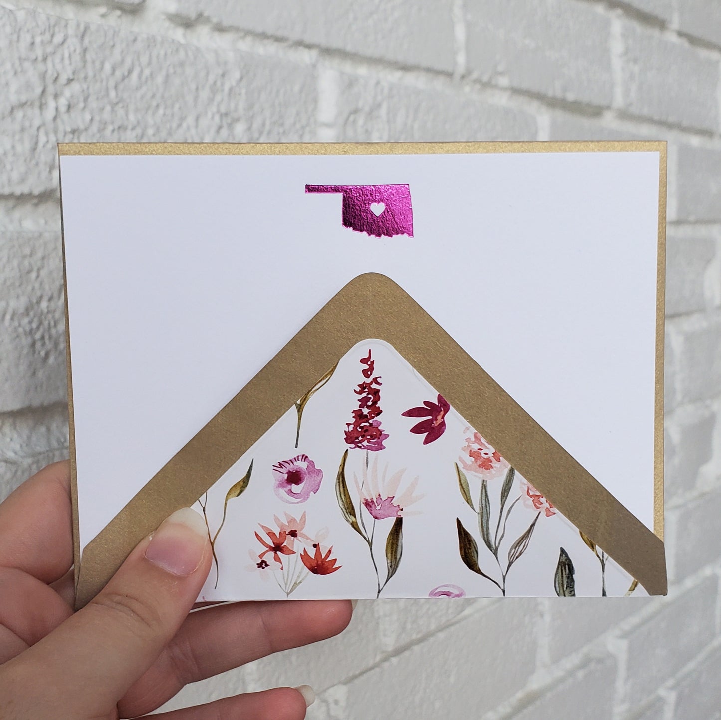 Oklahoma Hot Pink Foil Flat Notecard Set