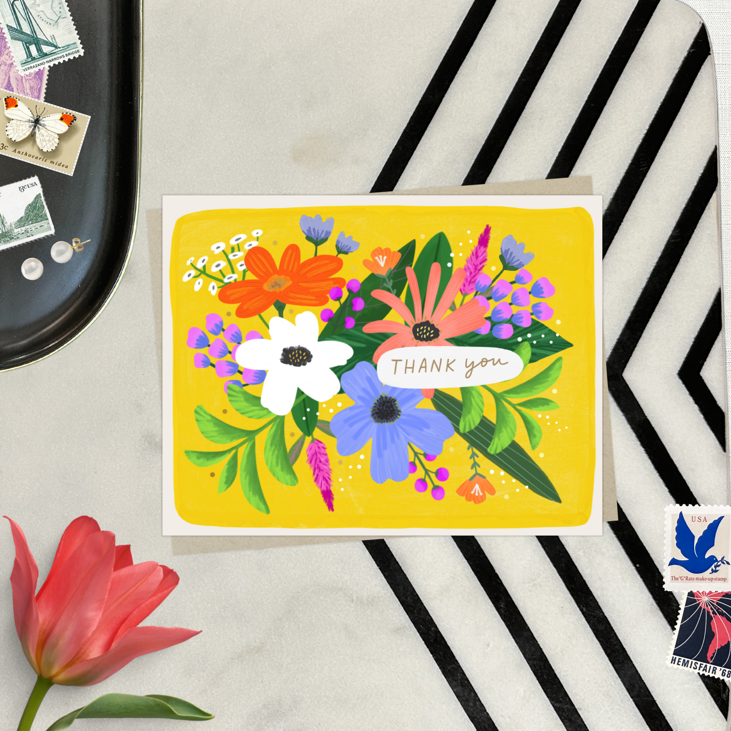 Barone and Co. - Flowers on yellow Thank You Card