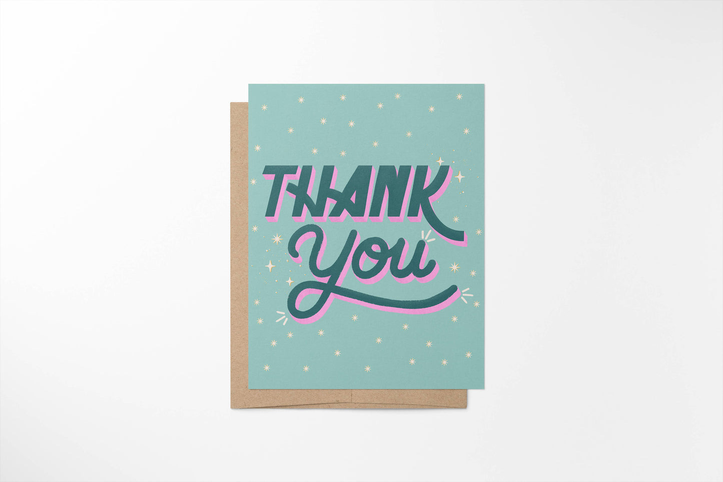 MangoIllustrated - Thank You card - teal and pink