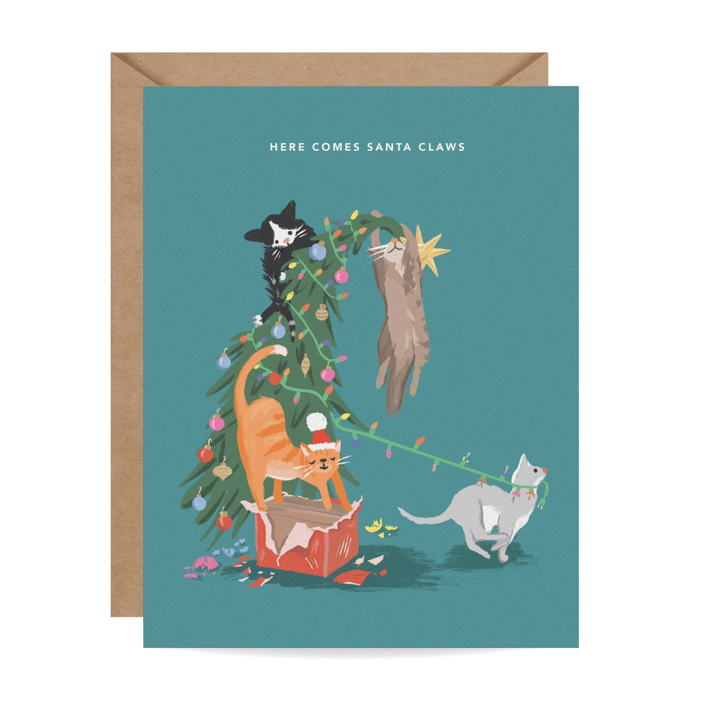 Inklings Paperie - Here Comes Santa Claws Christmas Card