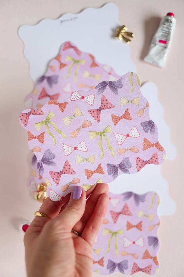 Stephanie Tara Stationery - Bows, ribbons, wavy edge notecard set