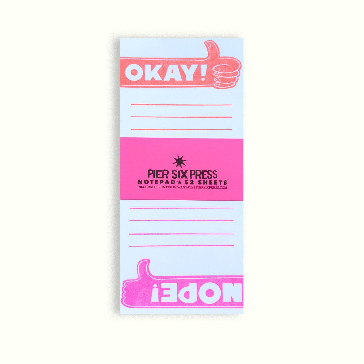Pier Six Press - Okay/Nope Reversible - Risograph 'Memo Maker' Notepad