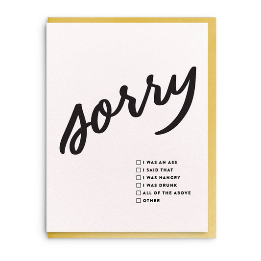 Dahlia Press - Sorry Checkbox - Letterpress Sympathy Card