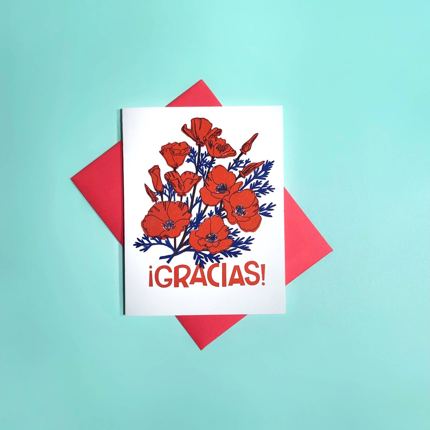 Pier Six Press - Gracias Poppies - Spanish Risograph Greeting Card