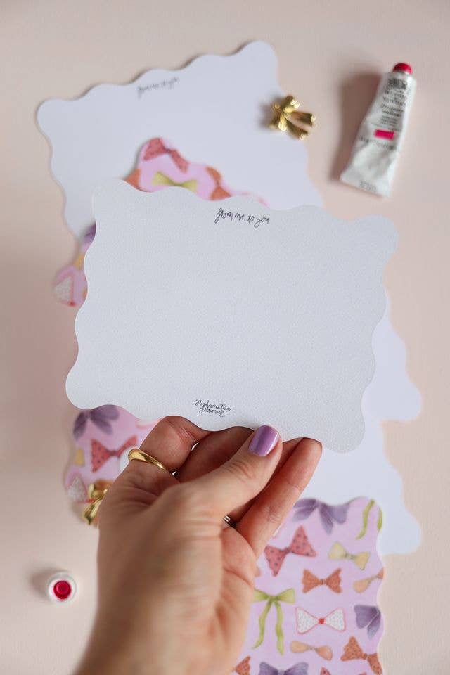 Stephanie Tara Stationery - Bows, ribbons, wavy edge notecard set