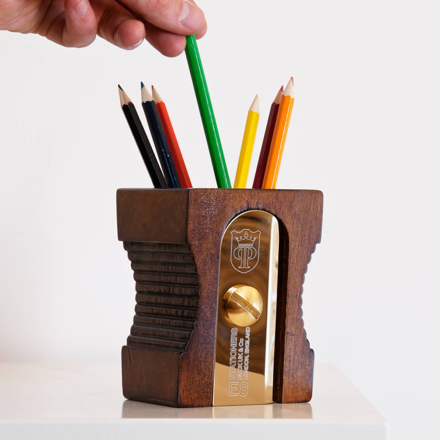Wooden Sharpener Desk Tidy - Single Dark