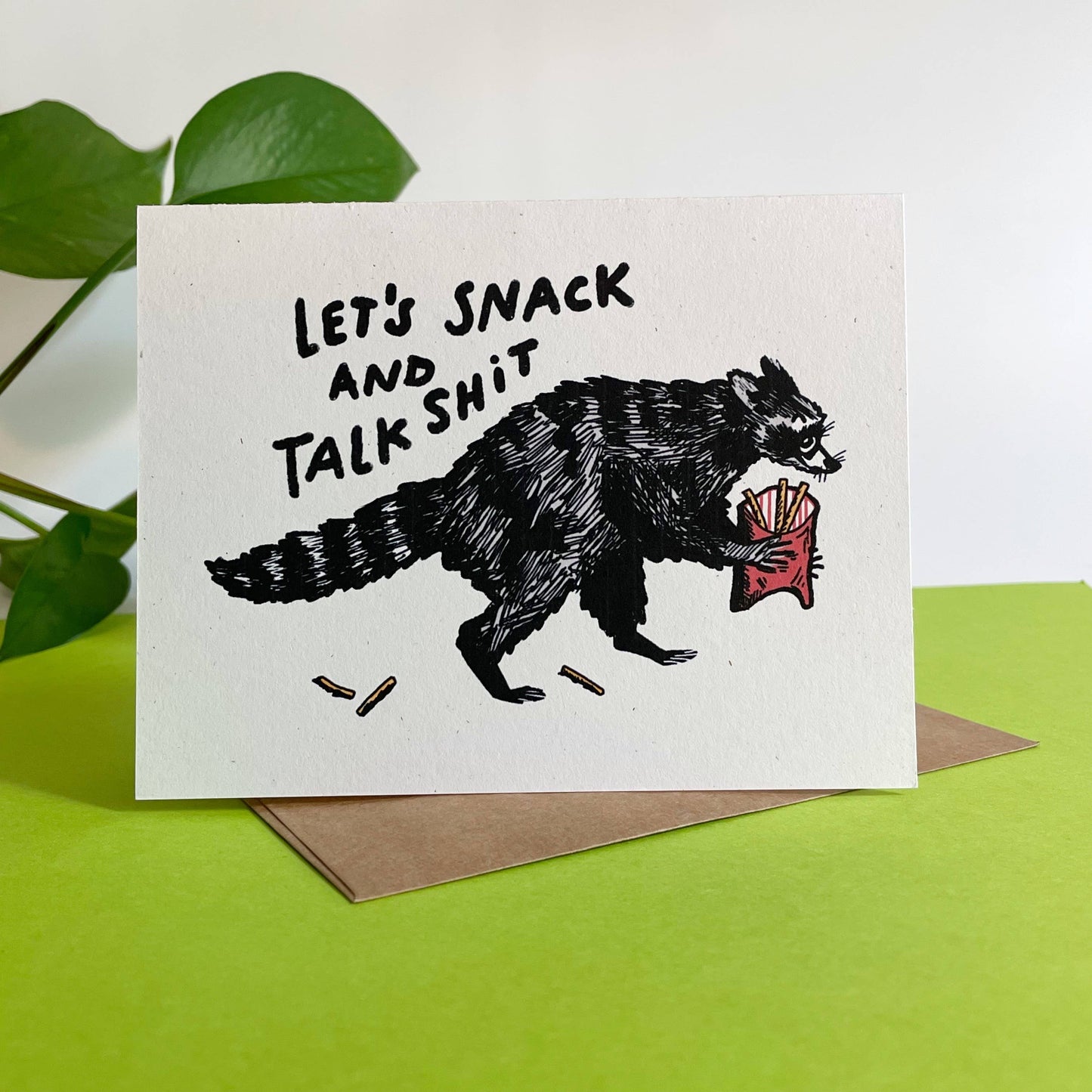 Kendra Lee Miller Art - Let’s Snack and Talk Shit Raccoon Greeting Card