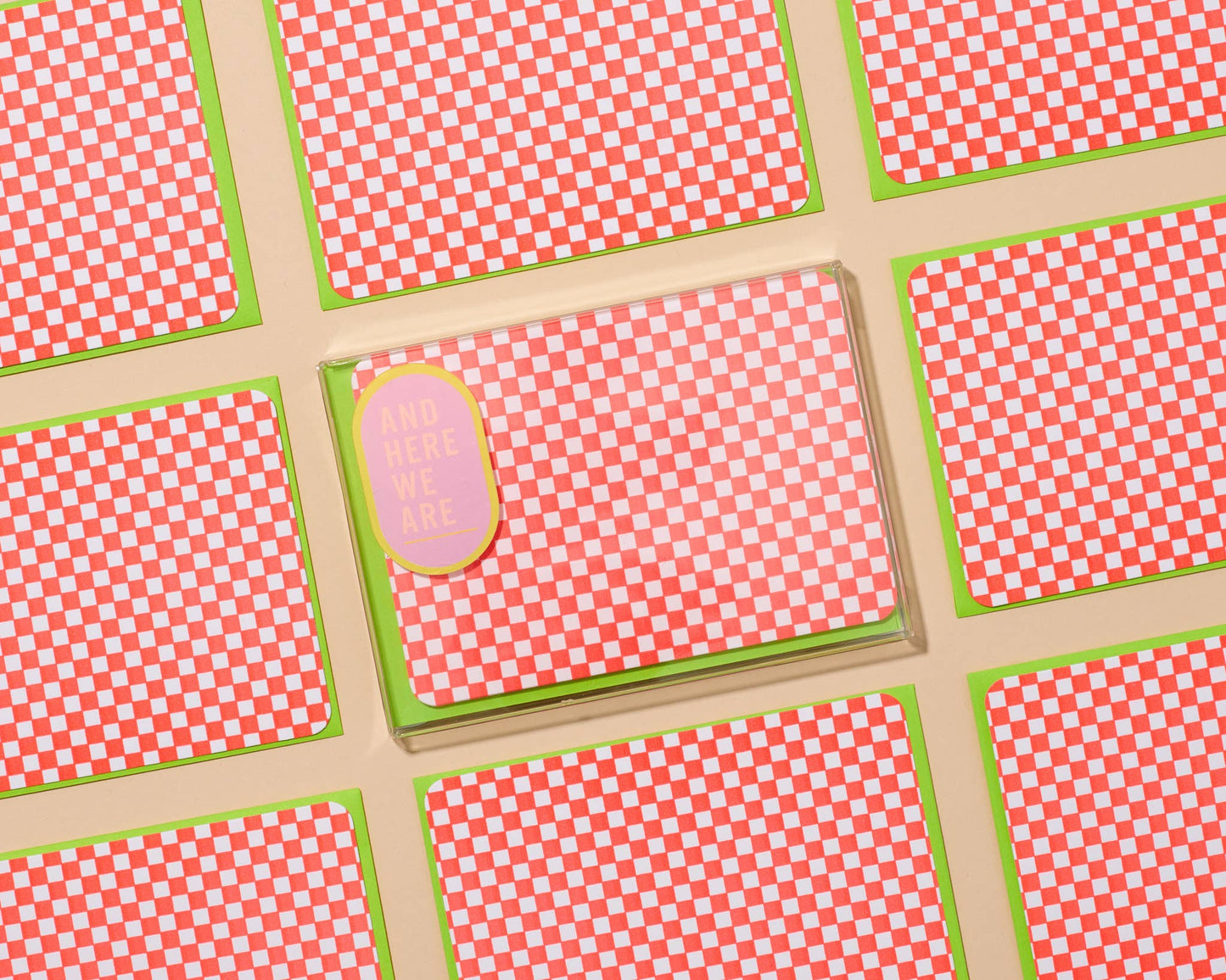 And Here We Are - Small Check Notecard Set of 8 - y2k checkerboard pattern