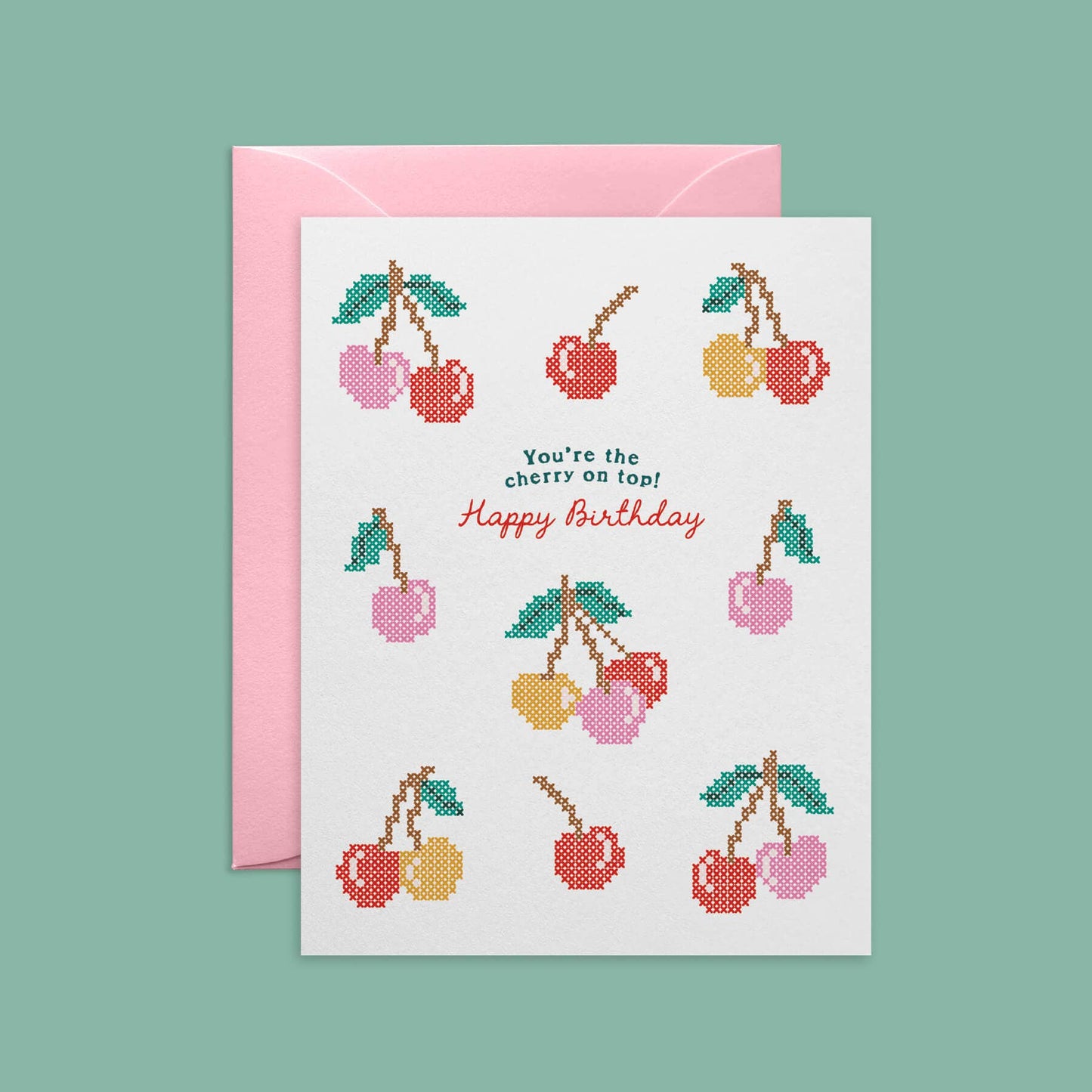 O.O.M.F Creative - Cherry Cross-Stitch Birthday Card