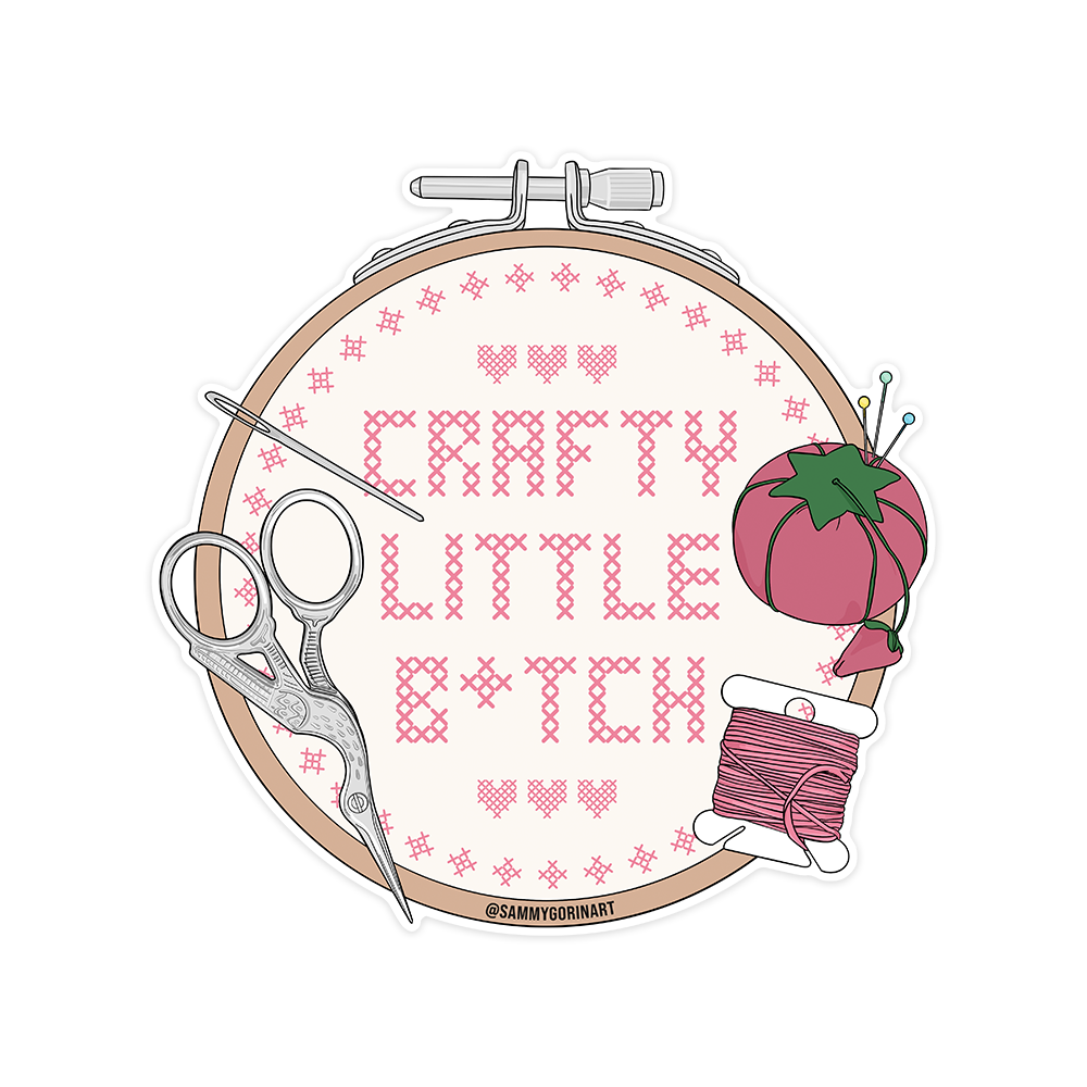 Crafty Little B*tch Cross Stitch - Grandma Hobbies Sticker