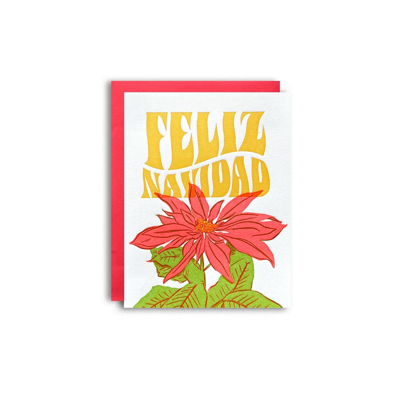 Pier Six Press - Feliz Navidad Poinsettia - Spanish Holiday Letterpress Card