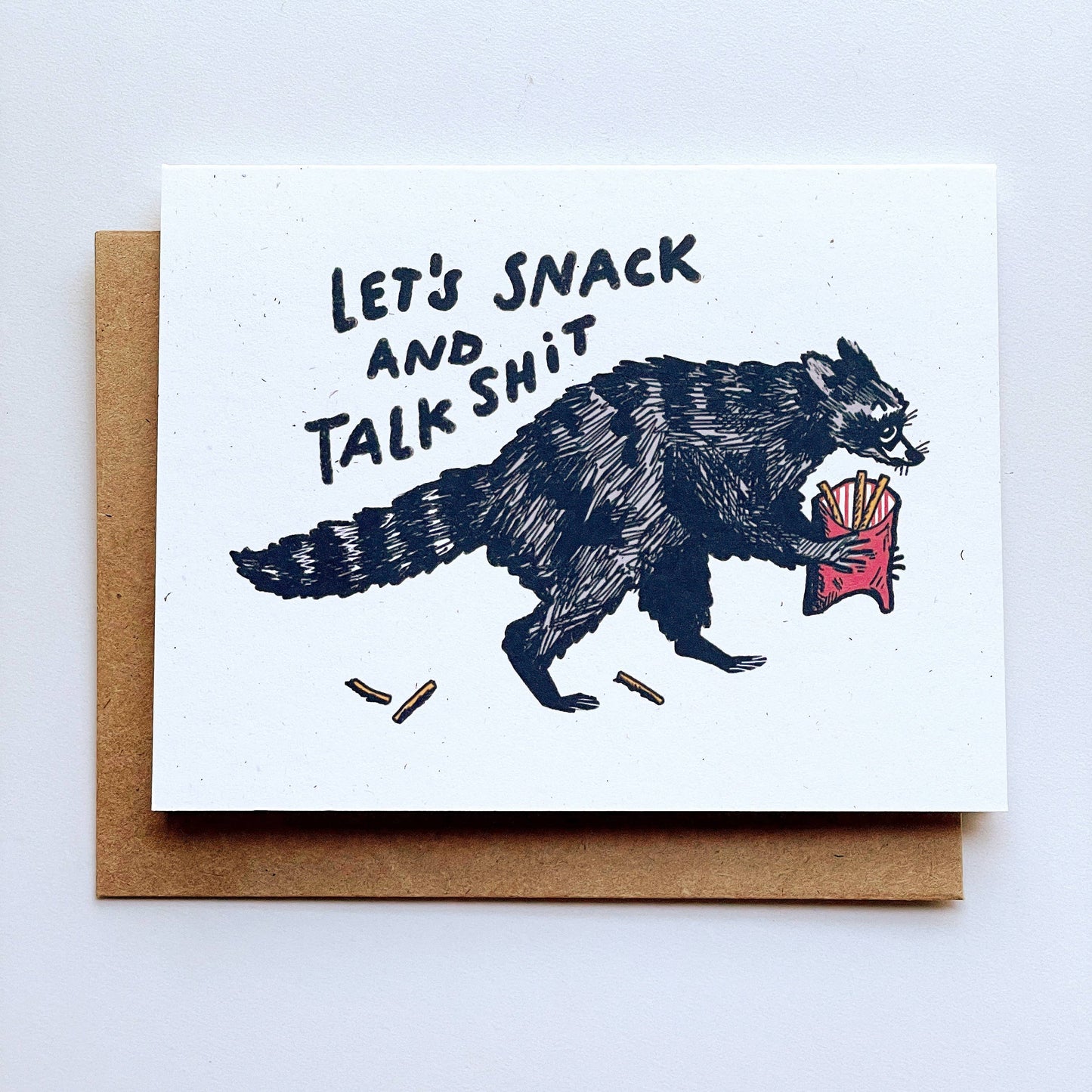 Kendra Lee Miller Art - Let’s Snack and Talk Shit Raccoon Greeting Card