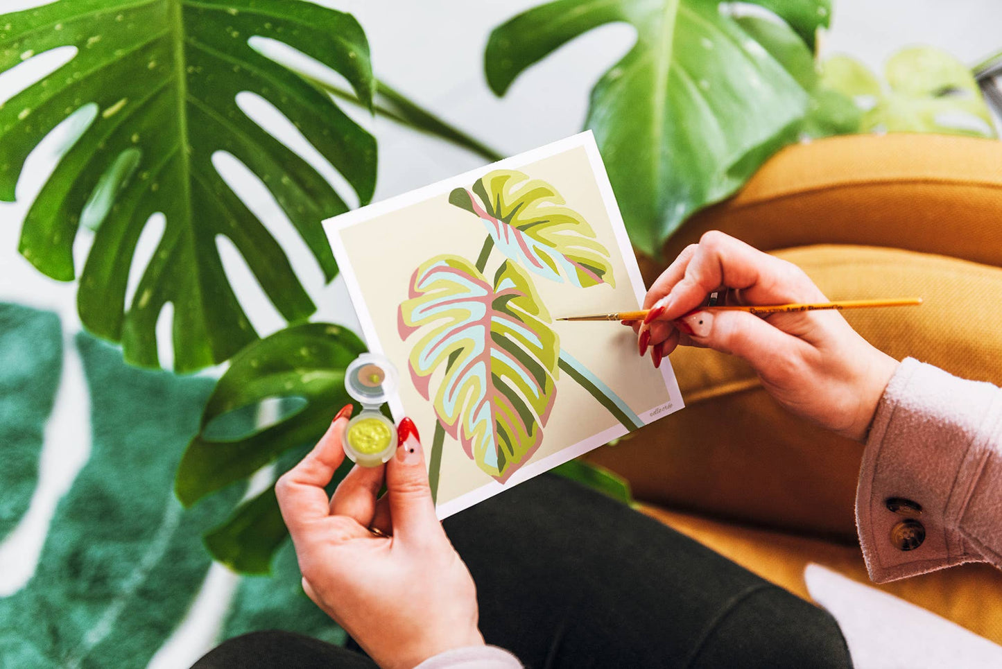 Elle Crée (She Creates) - Monstera Leaves MINI Paint-by-Number Kit