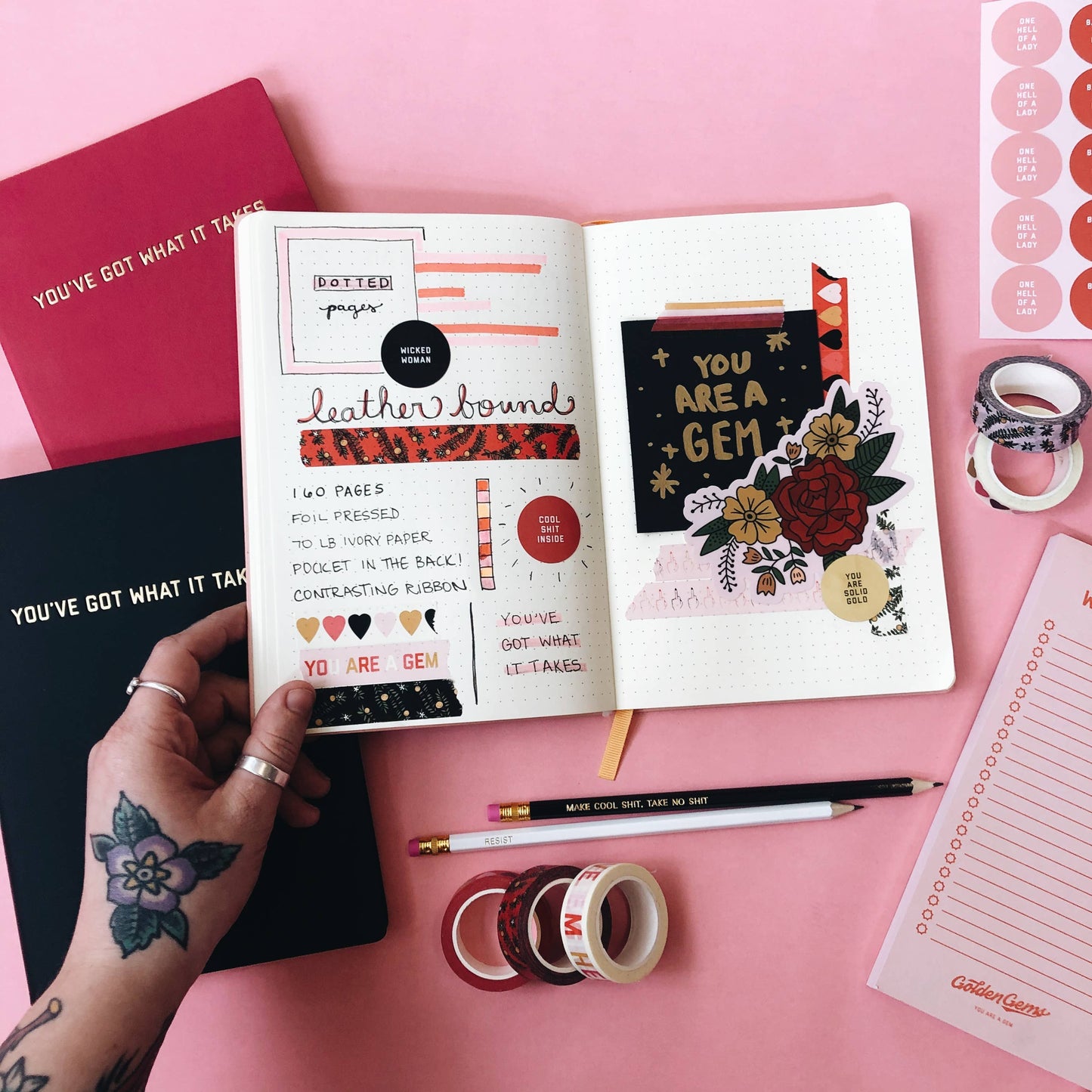 Golden Gems - Big Fucking Plans Dotted Journal - Light Pink