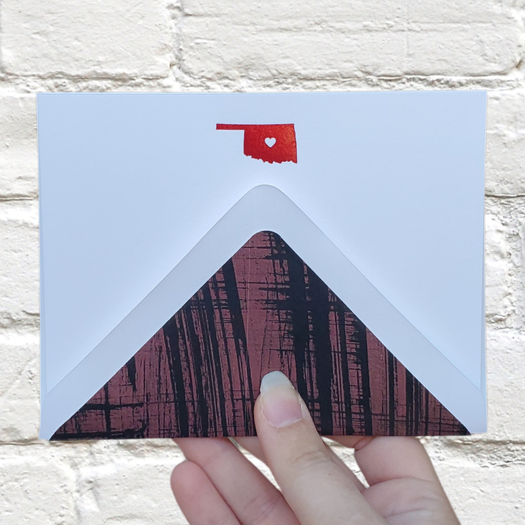 Oklahoma Red (OU) Foil Flat Notecard Set