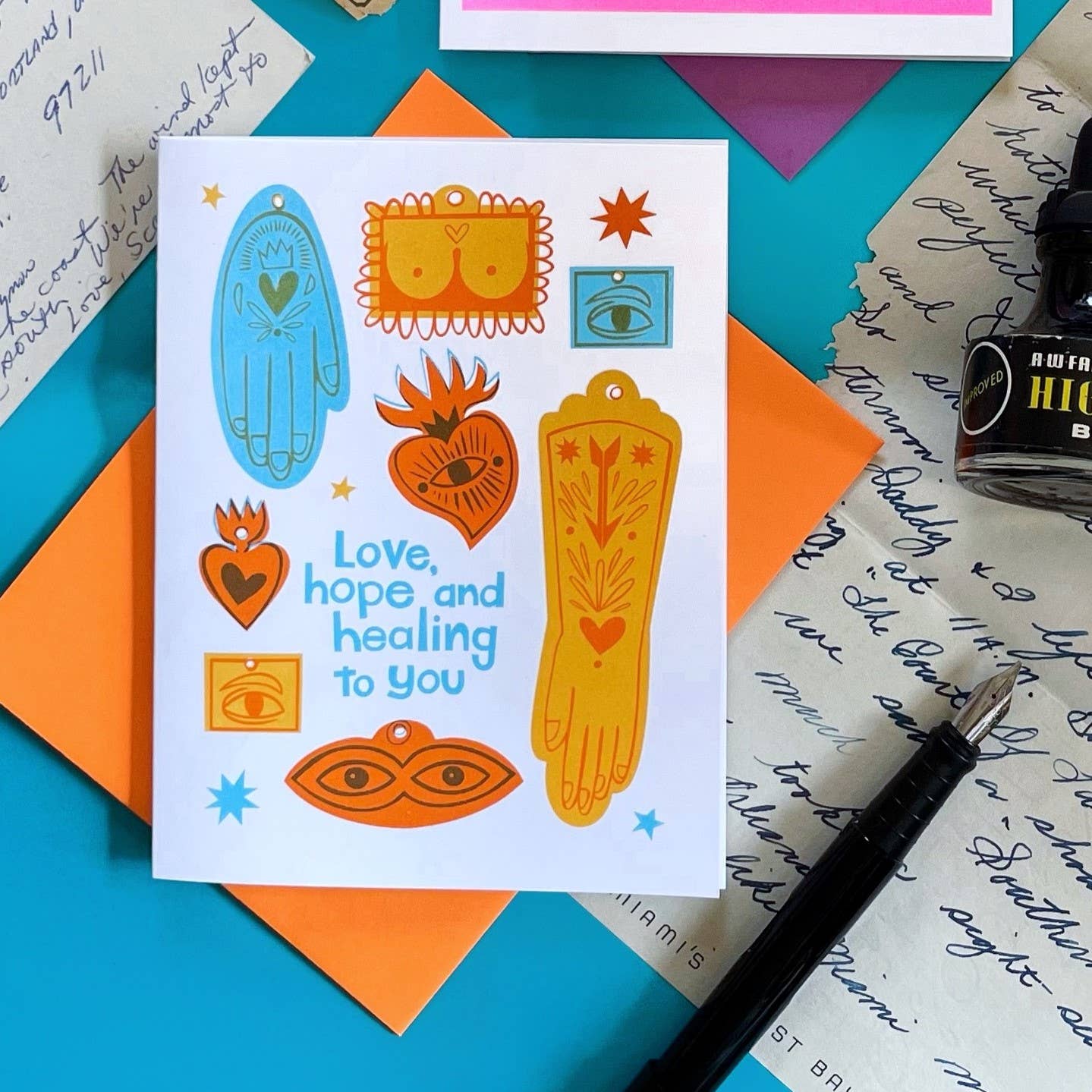 Pier Six Press - Hope and Healing Ex Voto - Get Well Risograph Greeting Card