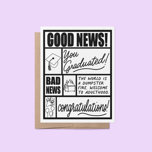 MangoIllustrated - Good news bad news graduation card