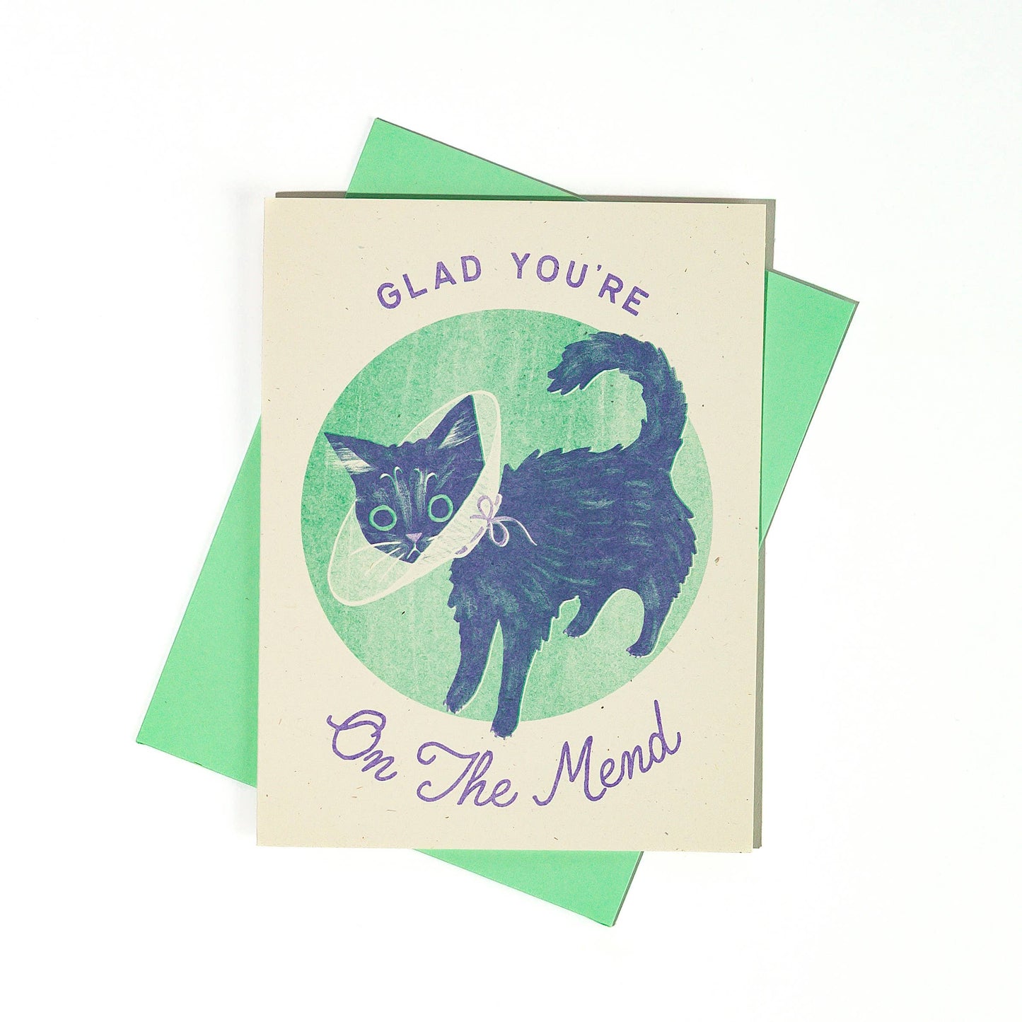 Bromstad Printing Co. - Glad You're On The Mend Cat - Risograph Get Well Card
