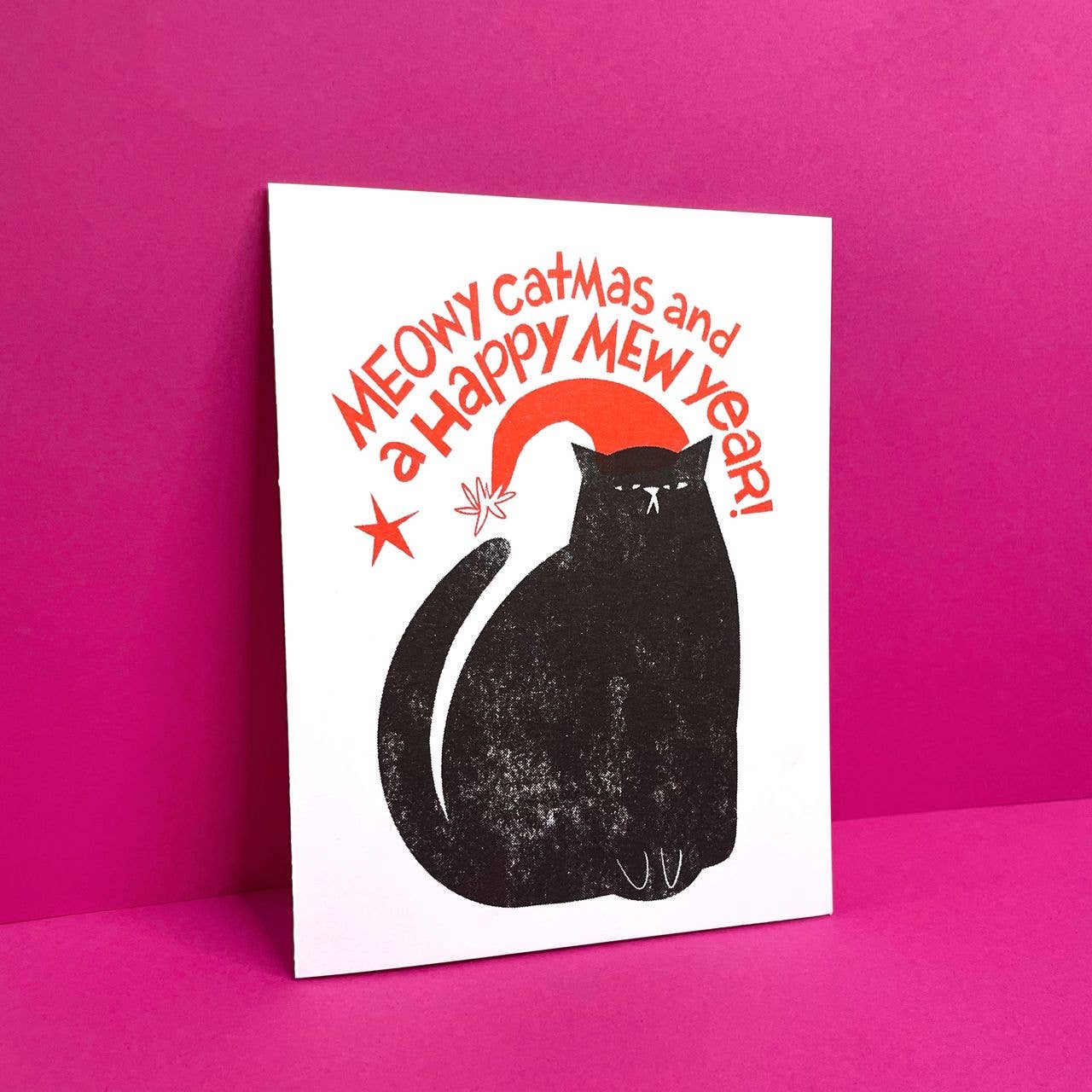 Pier Six Press - Meowy Catmasl - Christmas Risograph Holiday Card