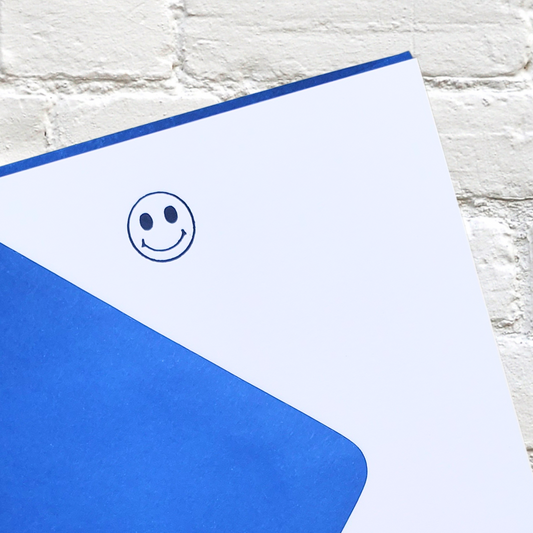 Smiley Blue Foil Stamped Flat Notecard Set