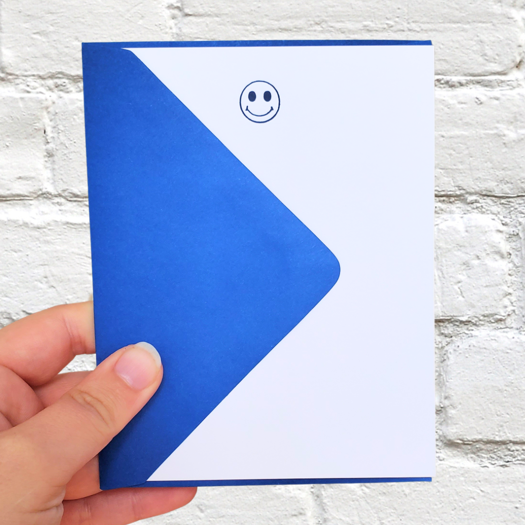 Smiley Blue Foil Stamped Flat Notecard Set