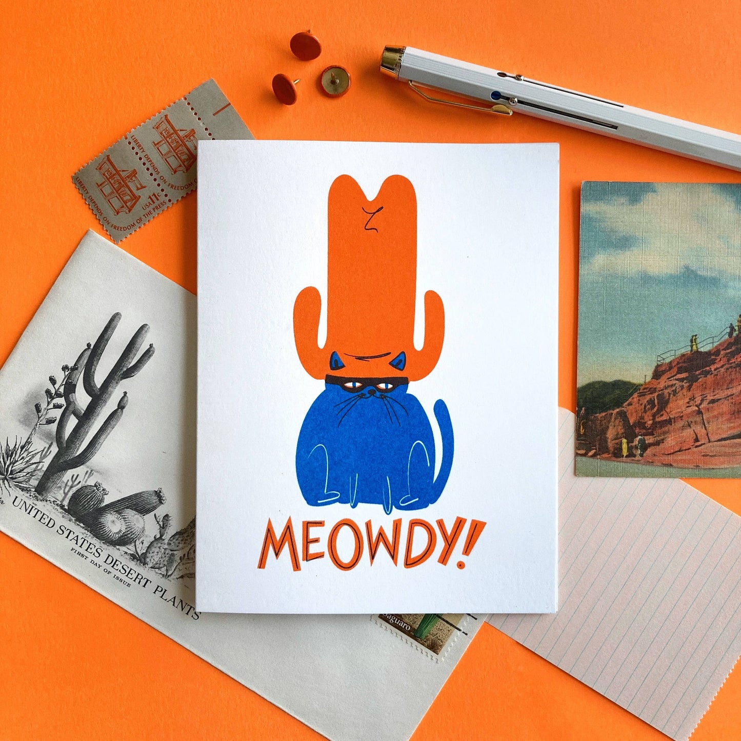 Pier Six Press - Meowdy Cat - Fun Risograph Greeting Card