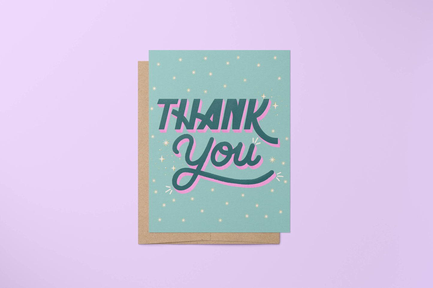MangoIllustrated - Thank You card - teal and pink