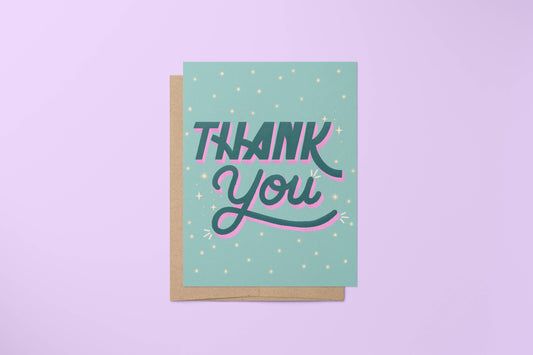 MangoIllustrated - Thank You card - teal and pink