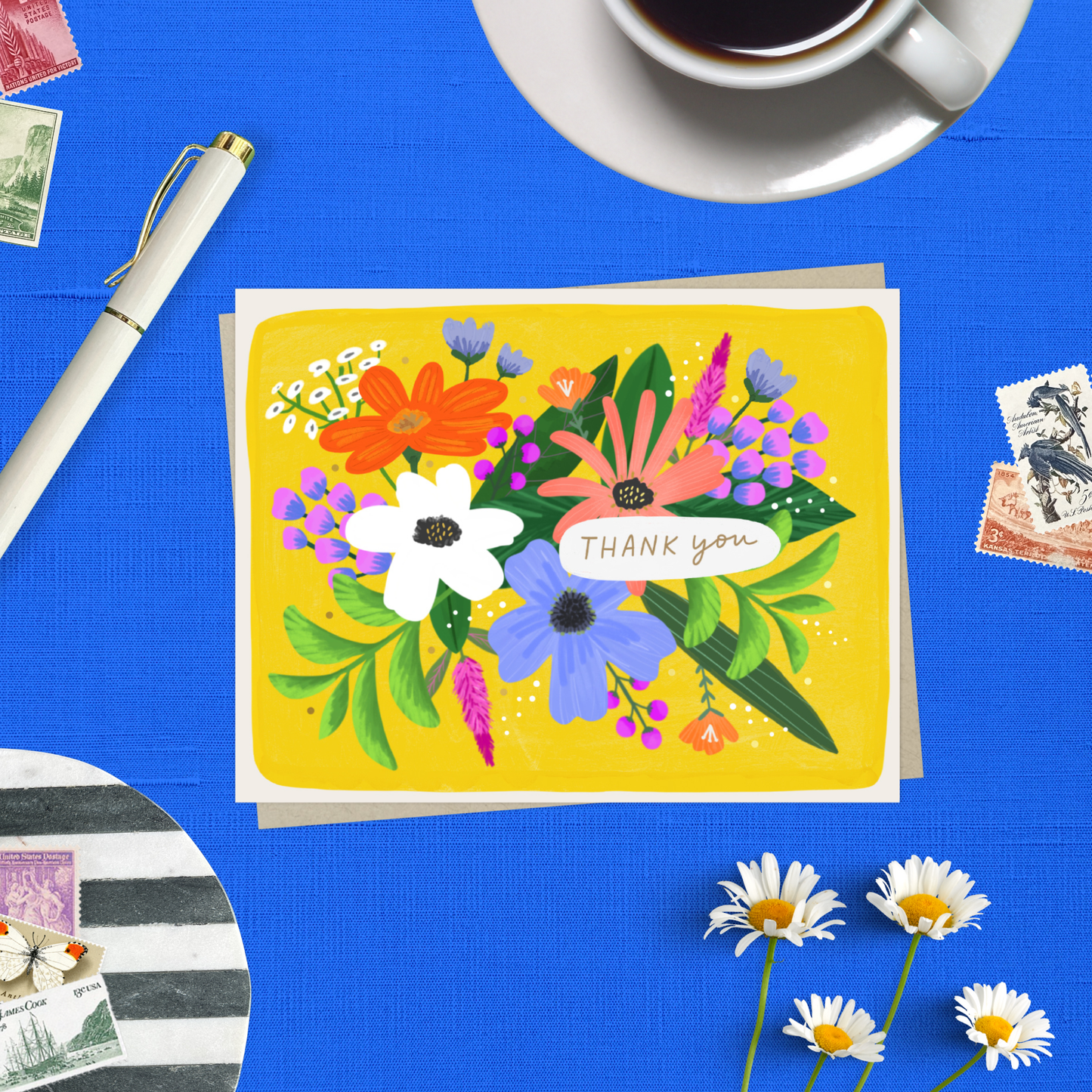 Barone and Co. - Flowers on yellow Thank You Card