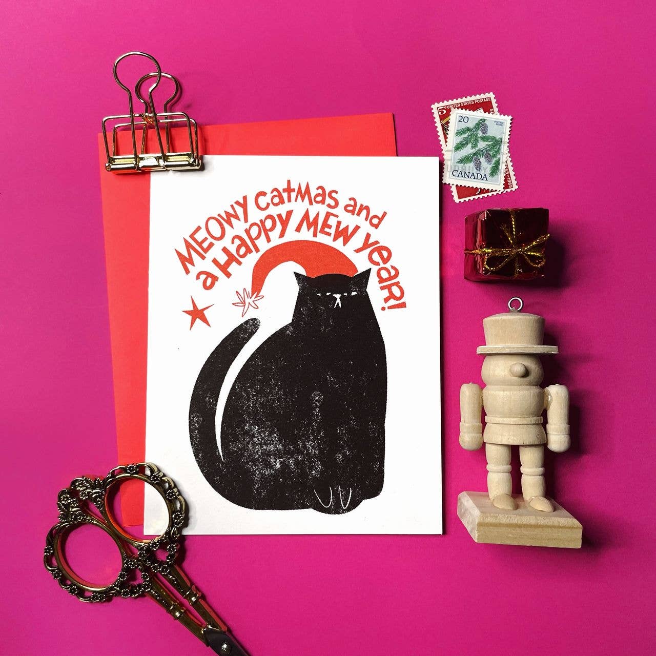 Pier Six Press - Meowy Catmasl - Christmas Risograph Holiday Card