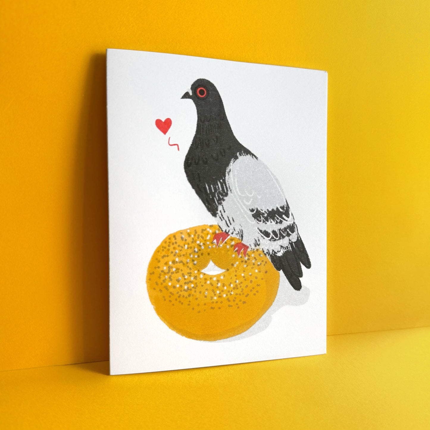 Pier Six Press - Bagel Love Risograph Pigeon Love Card