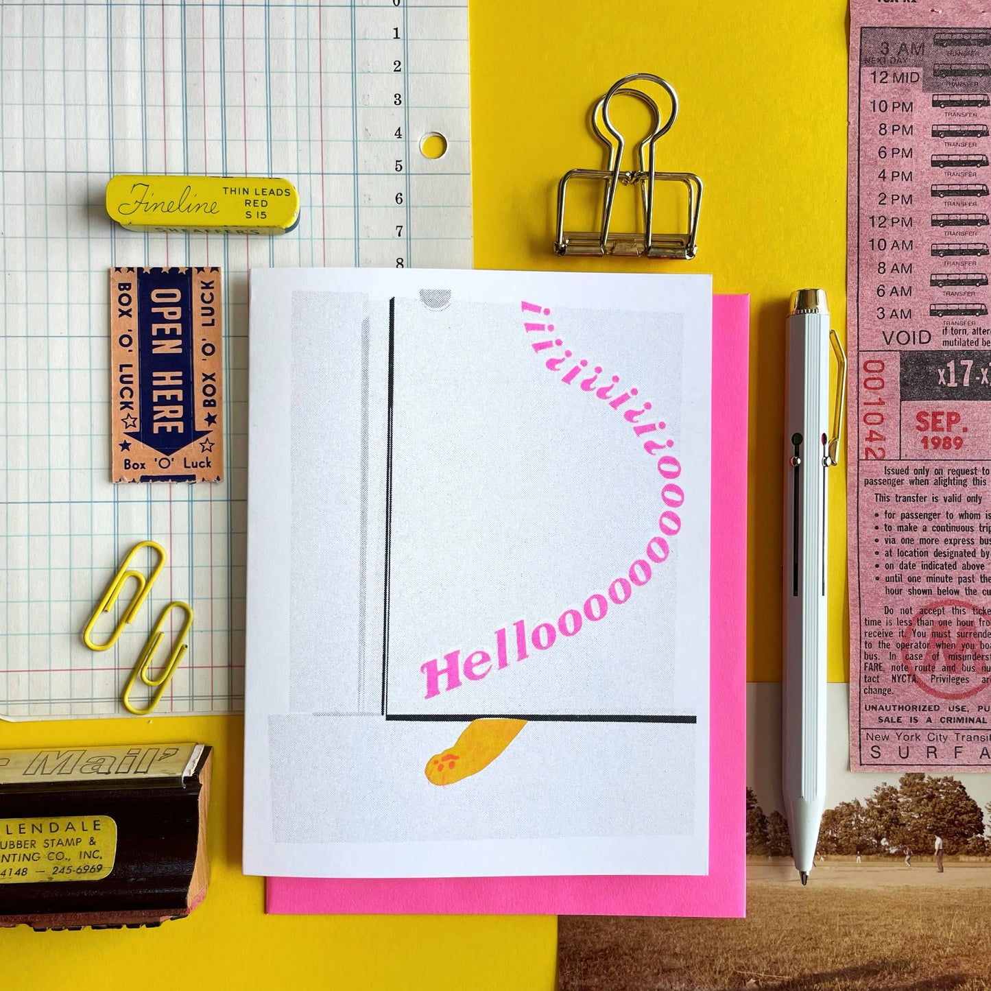 Pier Six Press - Cat Paw Intruder - Cute Risograph Greeting Card