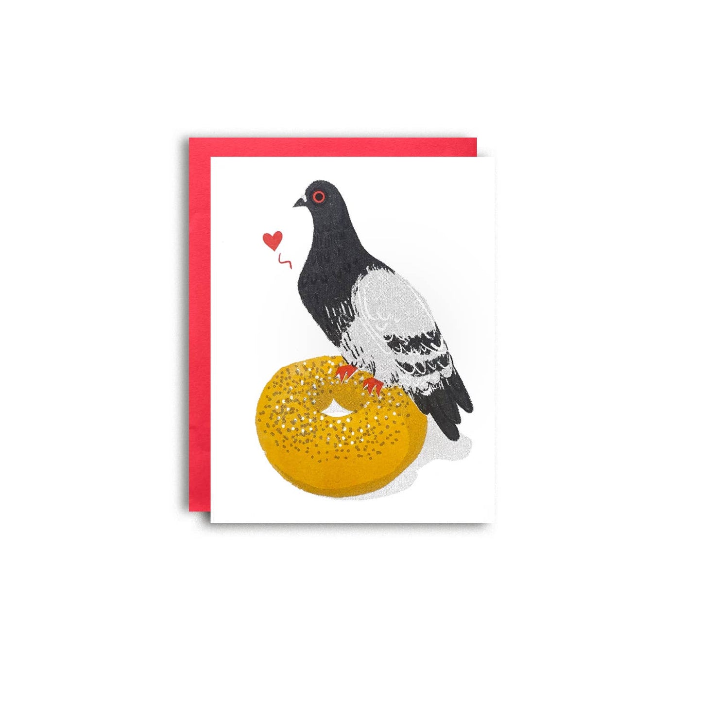 Pier Six Press - Bagel Love Risograph Pigeon Love Card