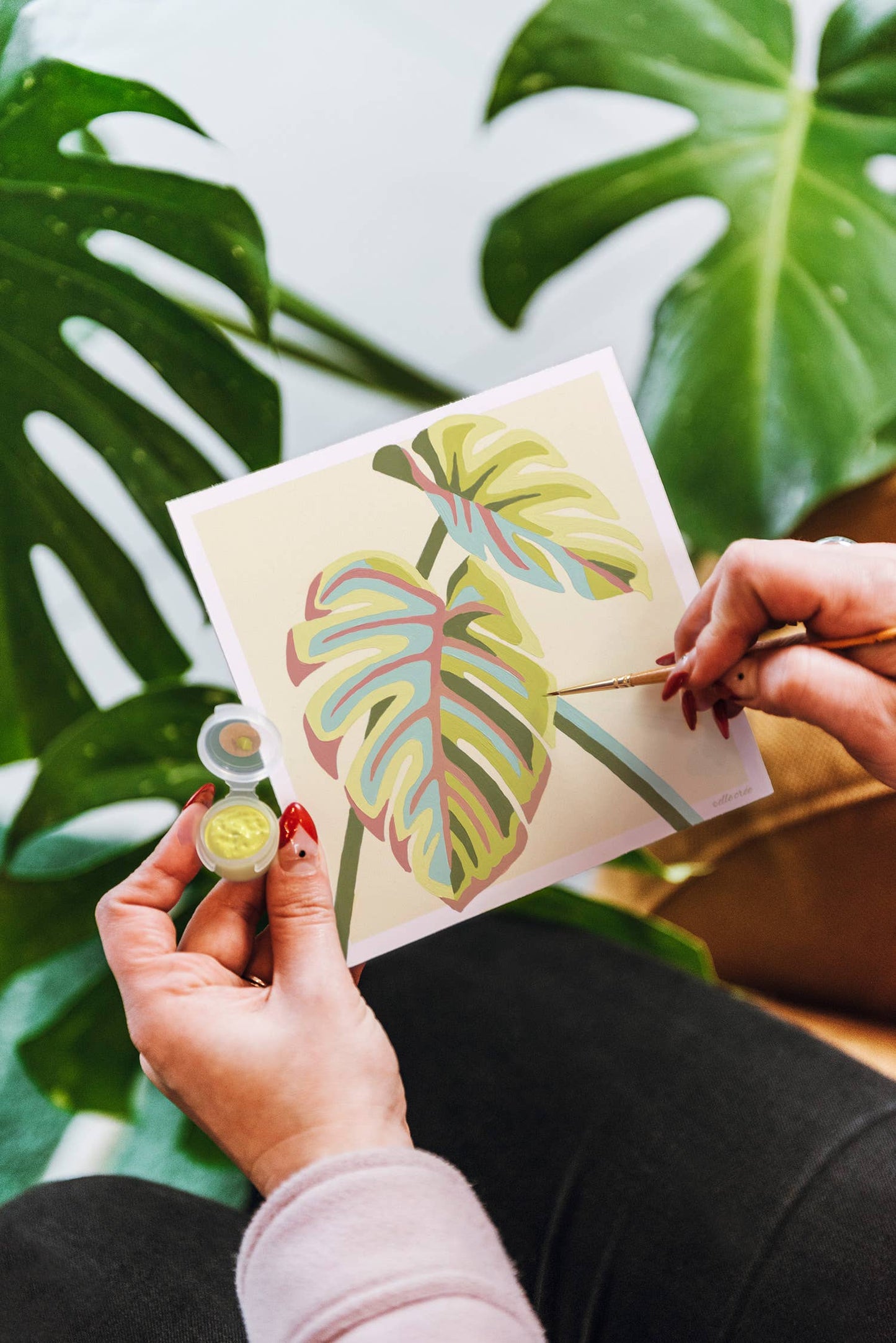Elle Crée (She Creates) - Monstera Leaves MINI Paint-by-Number Kit