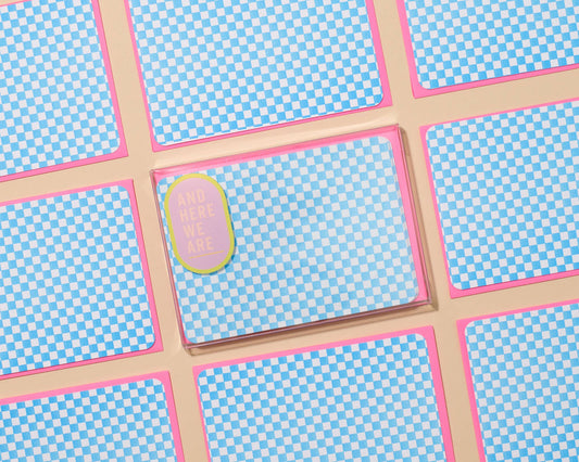 And Here We Are - Small Check Notecard Set of 8 - y2k checkerboard pattern