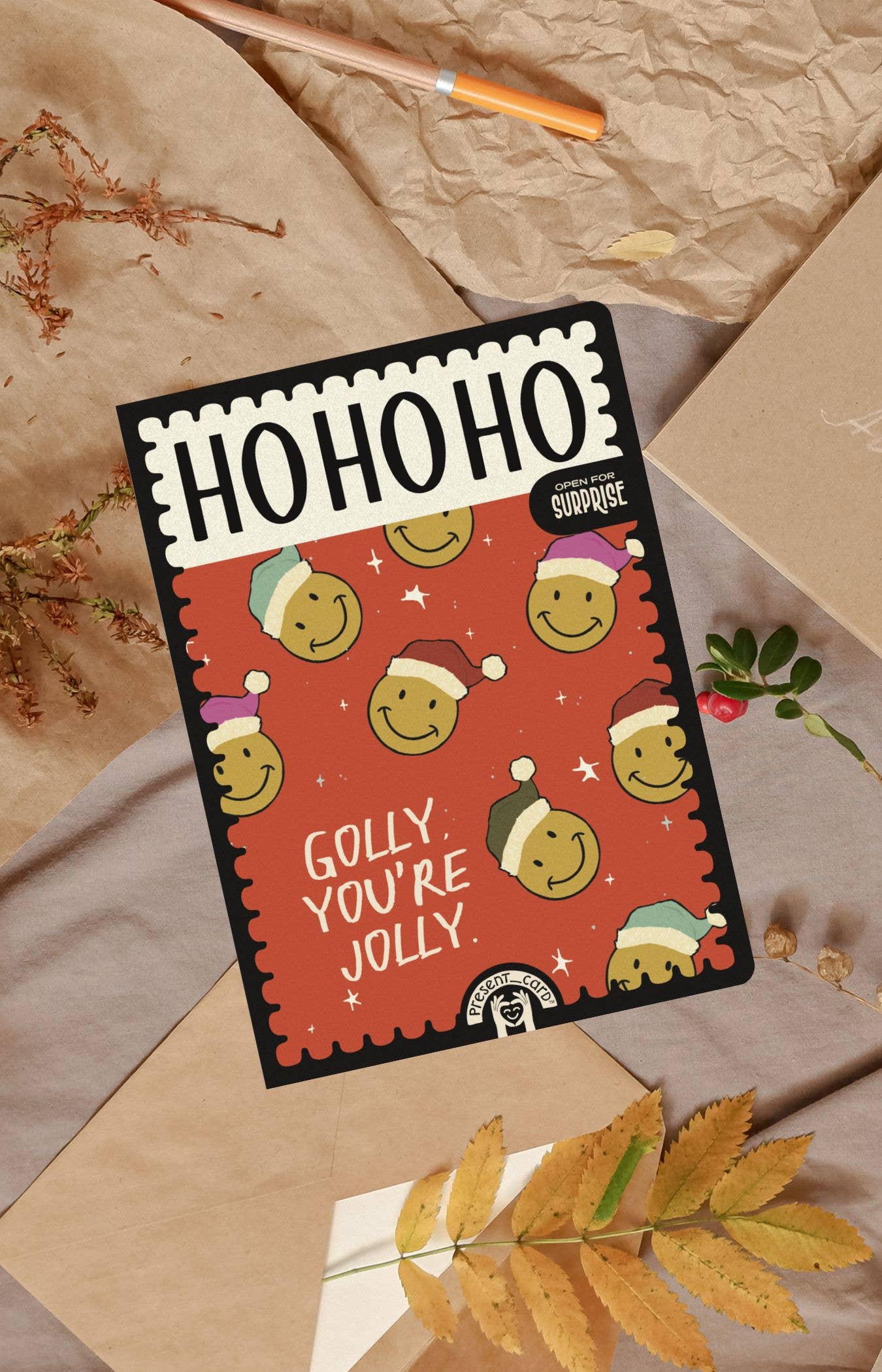PresentCard™ | Golly You're Jolly - Smiley Face Holiday Card