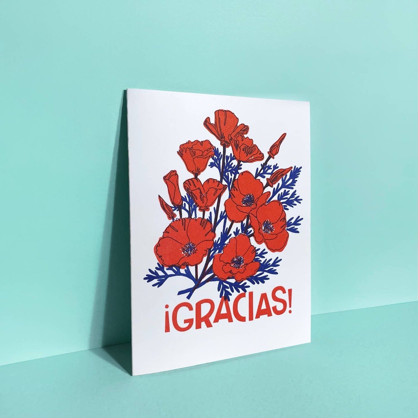 Pier Six Press - Gracias Poppies - Spanish Risograph Greeting Card