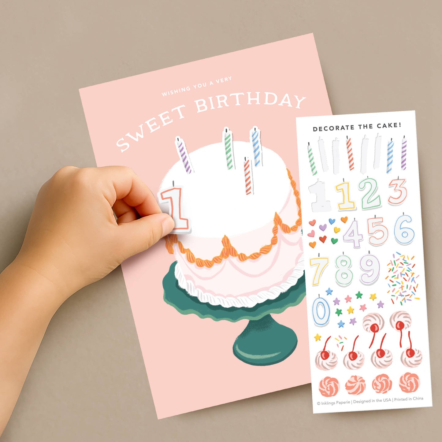 Inklings Paperie - Sticker Scene Card - Decorate a Cake