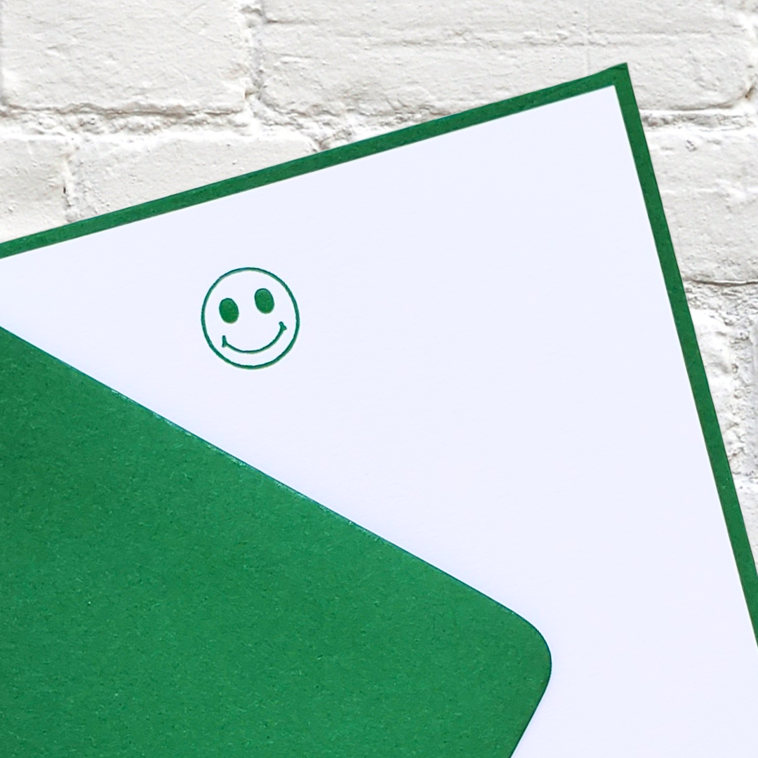 Smiley Green Foil Stamped Flat Notecard Set