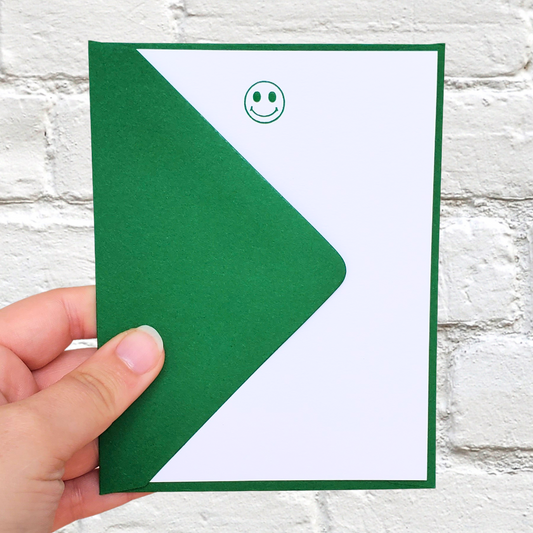 Smiley Green Foil Stamped Flat Notecard Set