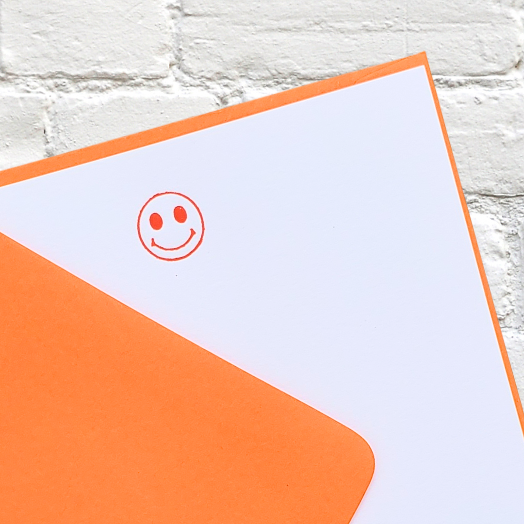 Smiley Orange Foil Stamped Flat Notecard Set