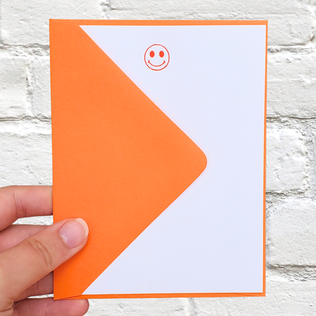 Smiley Orange Foil Stamped Flat Notecard Set